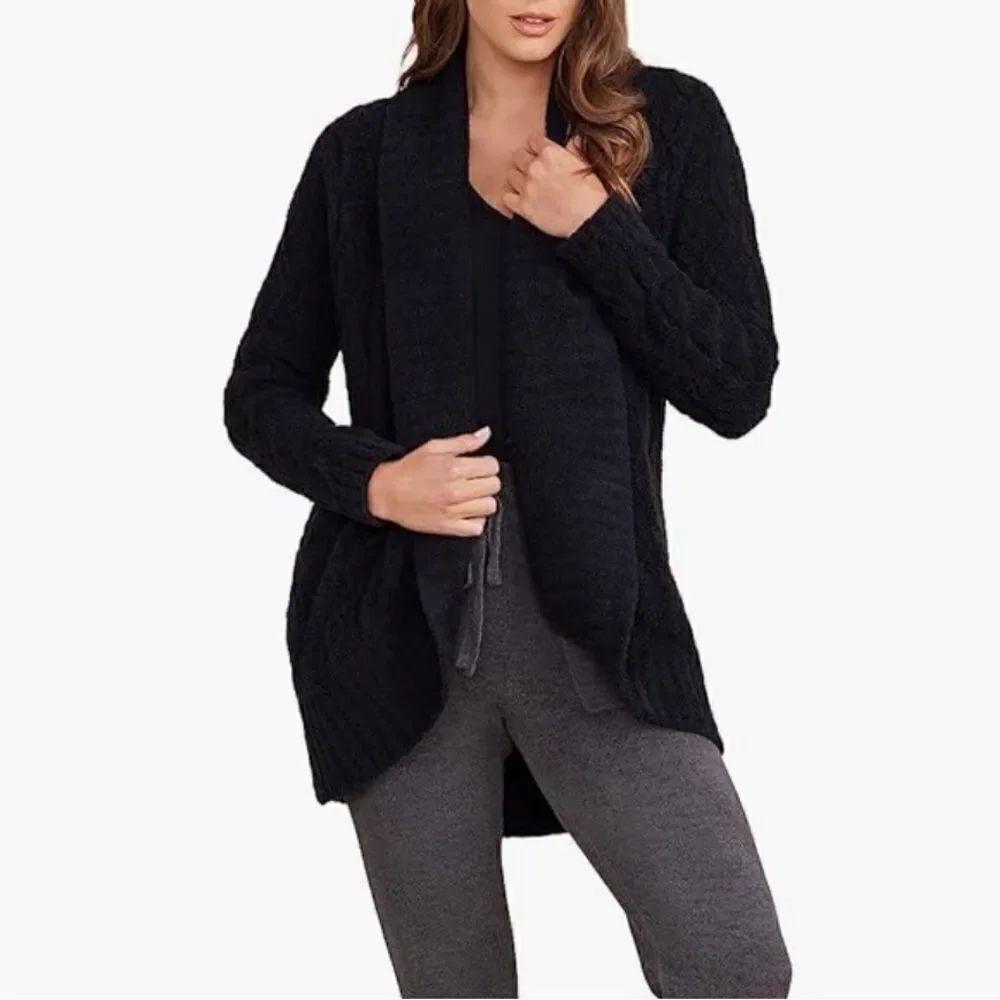 Barefoot Dreams #452 Black CozyChic Lite Knit Cardigan Sweater
